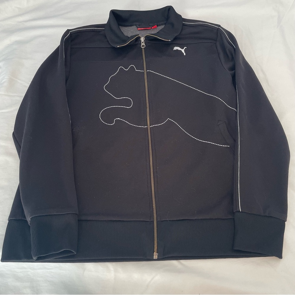 Puma Black Full Zip Embroidered Sweatshirt with White Accents Women’s Medium - Picture 2 of 6